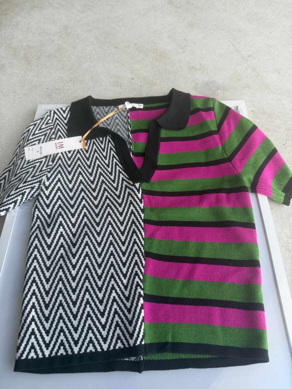 Graphic Half-&-Half Knit Top in Black, White, Green & Pink - Picture 5 of 7